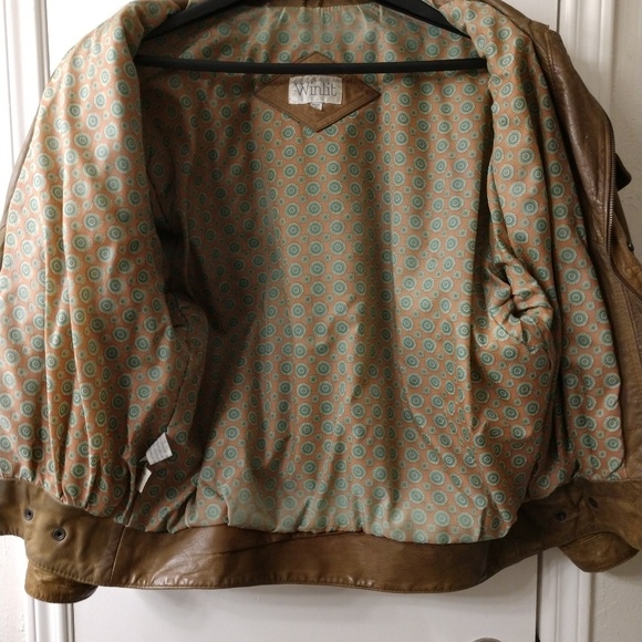 Dark tan vintage leather bomber jacket. - Picture 2 of 3